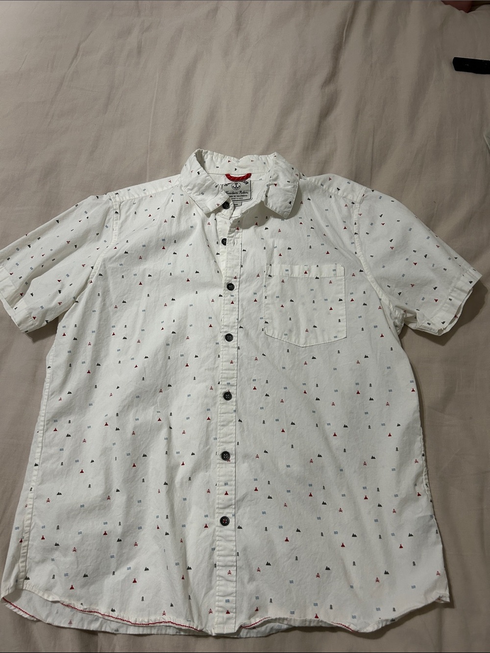 Iron & Resin White Short-Sleeve Button-Down with Micro Triangle Print